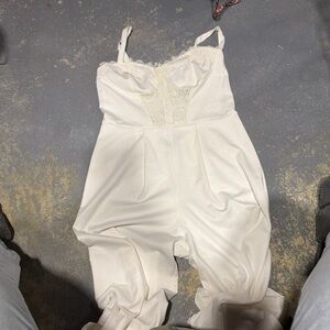 Cider Ivory Satin Jumpsuit with Lace Trim